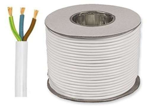 3183Y 0.75mm_ White 3 Core Round Flexible Cable, 6 Amps, 100m
