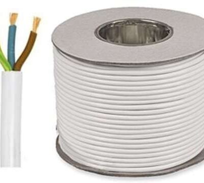3183Y 1.0mm_ White 3 Core Round PVC Flexible Cable, 10 Amps, 50m