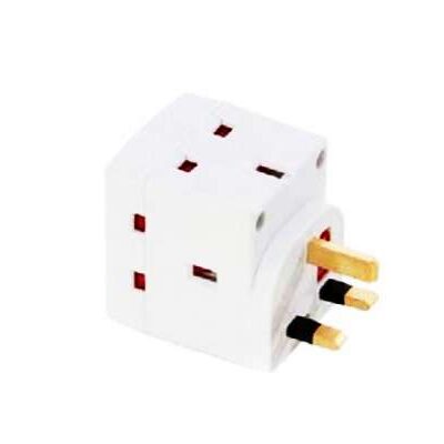 13A 3 WAY FUSED MAINS ADAPTOR, + SURGE +  INDIVIDUALLY SWITCHED, WHITE