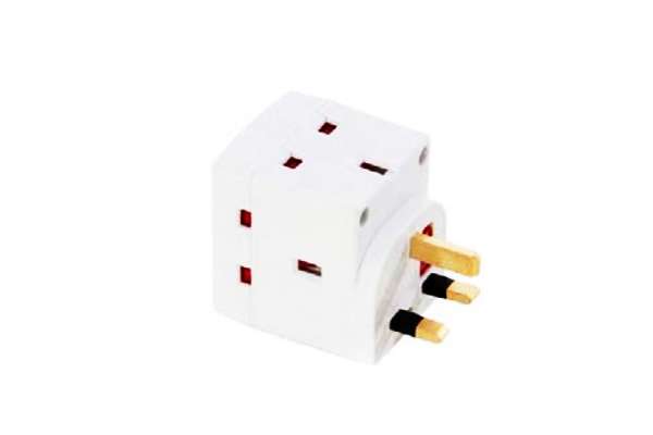 13A 3 WAY FUSED MAINS ADAPTOR, + SURGE +  INDIVIDUALLY SWITCHED, WHITE