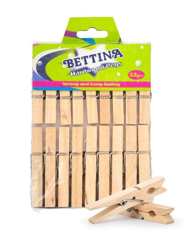 BETTINA 32 pc Hardwood Clothes Pegs