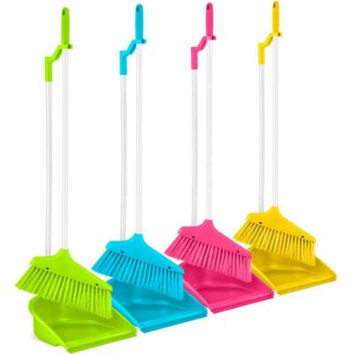 (4 PART) BETTINA Long Handled Large Dustpan & Brush Set (Soft) (Assorted colours)