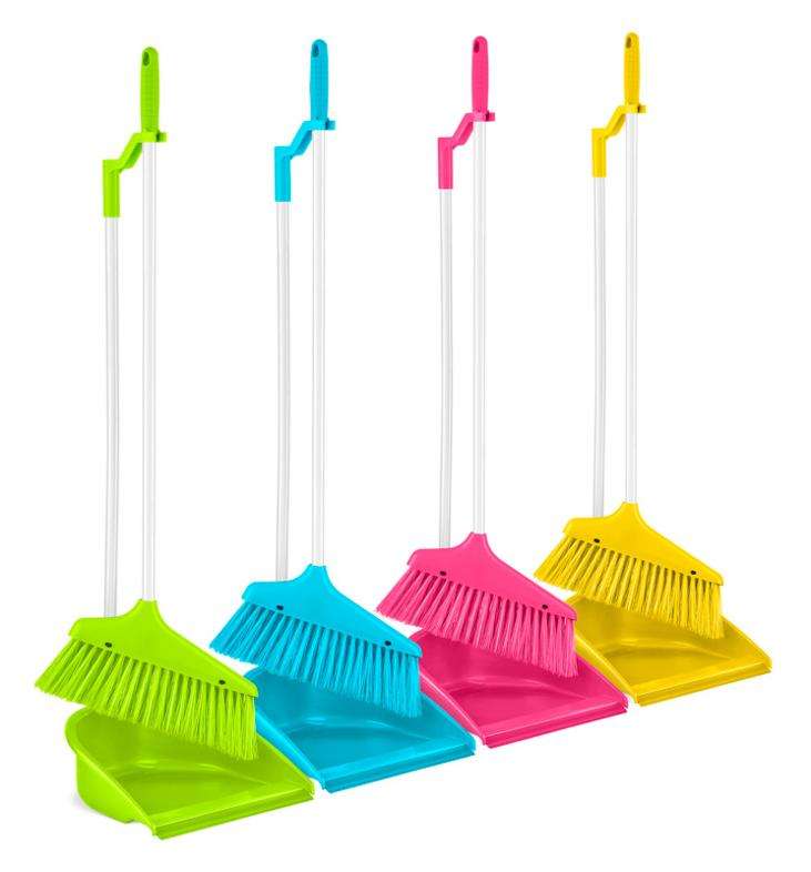(4 PART) BETTINA Long Handled Large Dustpan & Brush Set (Soft) (Assorted colours)