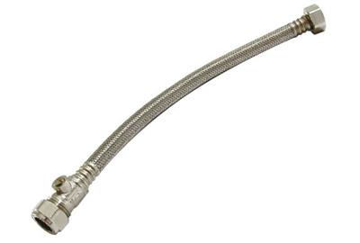 15mm x 1/2" FLEXIBLE TAP CONNECTOR WITH ISOLATING VALVE 300mm