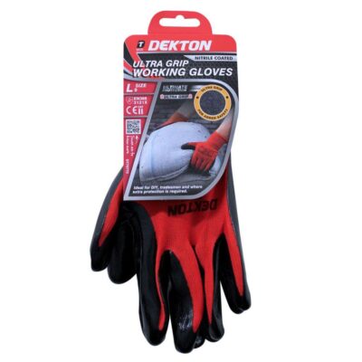 ULTRA GRIP WORKING GLOVES BLACK/RED NITRILE, 9/L