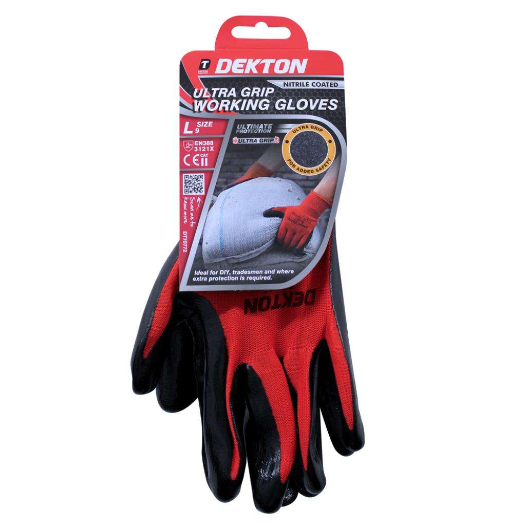 ULTRA GRIP WORKING GLOVES BLACK/RED NITRILE, 9/L