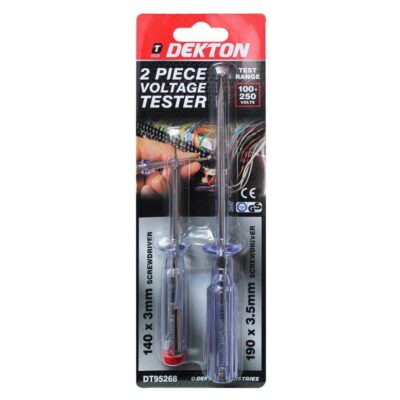 2 PIECE: 4" & 6" SCREWDRIVER MAINS VOLTAGE TESTER,  140 x 3mm & 190 x 3.5mm SLOTTED BLADE, DT95268