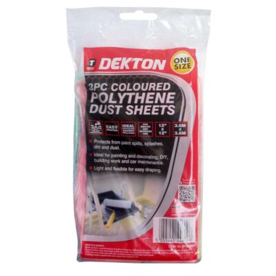 3PC COLOURED POLYTHENE DUST SHEETS 3.7M x 3.7, DT95484