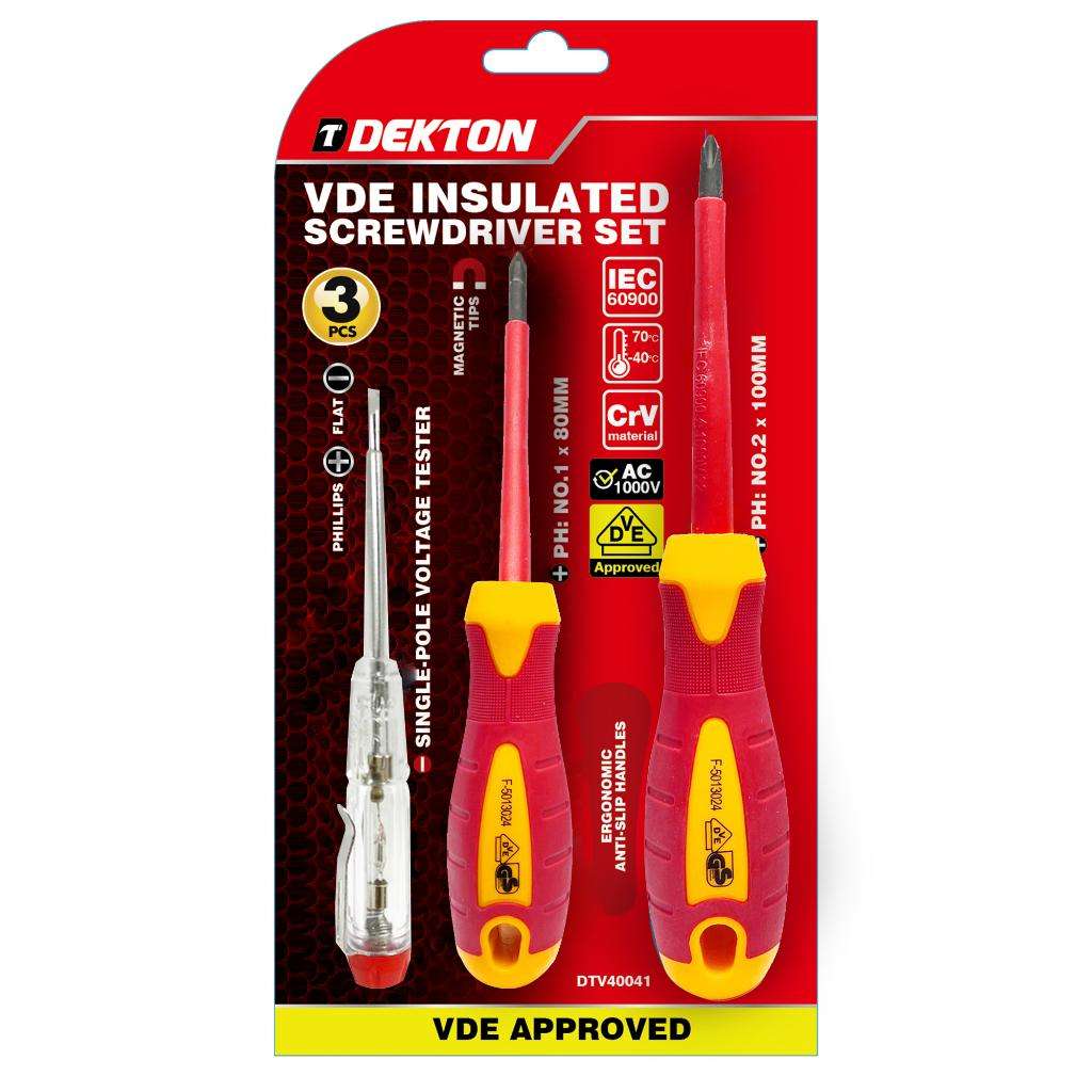 DEKTON 3PCS VDE INSULATED SCREWDRIVER SET 3PC, DTV40041
