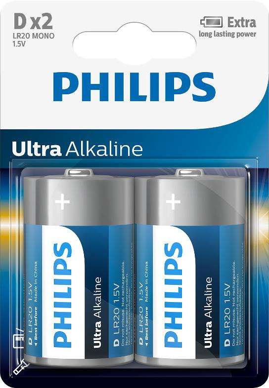 Philips Ultra Alkaline Battery D Type (2 in a pack)