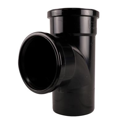 SOIL PUSH FIT 110MM DOUBLE SOCKET 90 DEGREE TEE BLACK