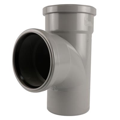 SOIL PUSH FIT 110MM DOUBLE SOCKET 90 DEGREE TEE GREY