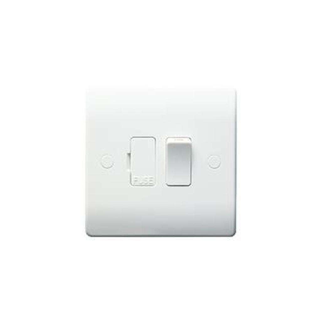 Slimline White 13A Switched Spur Fused Connection Unit c/w FRONT FLEX OUTLET
