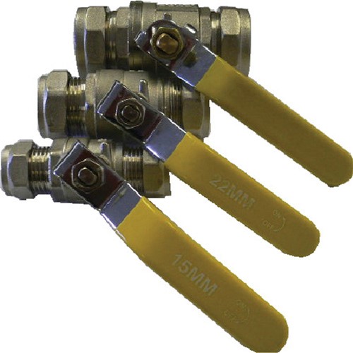 BVLY22 - Gas Lever Valve - Yellow Handle - 22mm
