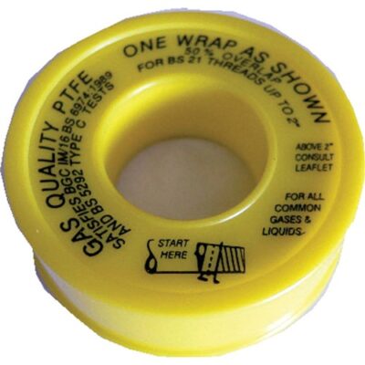 Gas PTFE Tape (Gas Quality) - 12mm x 5m x 0.2mm - Yellow Reel