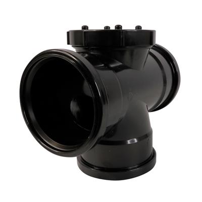 SOIL PUSH FIT TRIPLE SOCKET 90 DEGREE ACCESS TEE BLACK